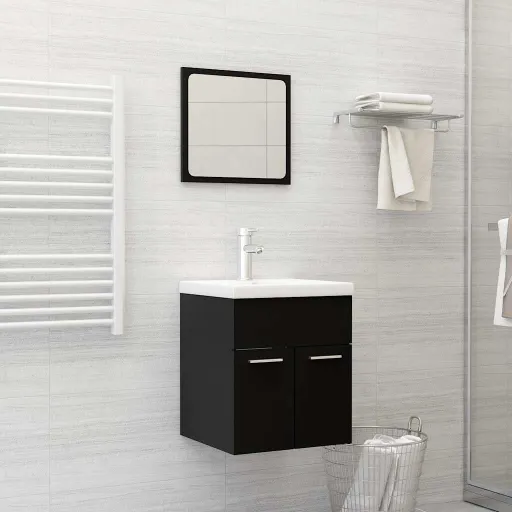 Conjunto de Móveis de Casa de Banho Contraplacado Preto (2 pcs)