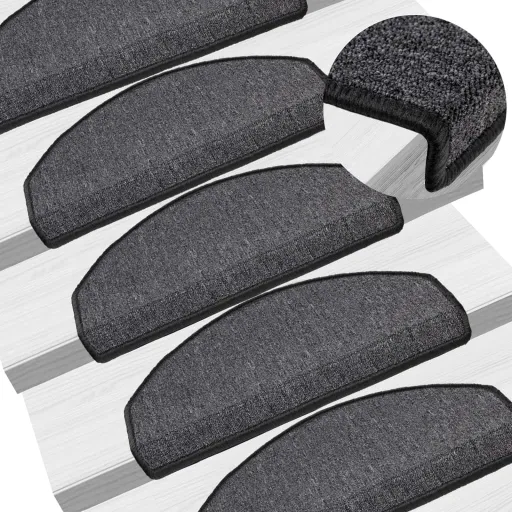 Tapetes de Escada 10 Peças 65x24x4 cm Antracite Meio Redondo Grande