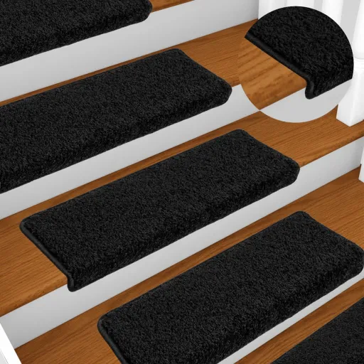 Tapetes de Escada 10 Peças 65x21x4 cm Pretos com Borda Retangular