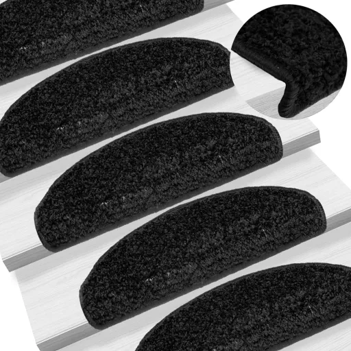 Tapetes de Escada 10 Peças 65x21x4 cm Pretos Semicirculares Grandes