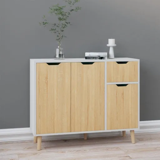 Aparador 90x30x72cm Derivados de Madeira Branco/Carvalho Sonoma