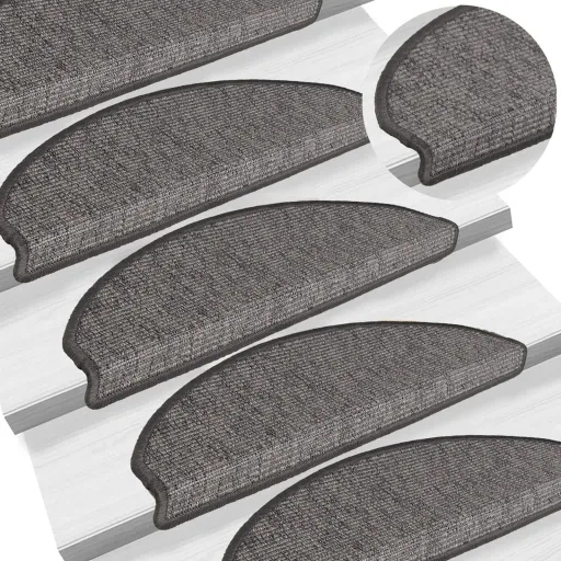 Tapetes de Escada 15 Peças 65x21x4 cm Bege e Cinza Semicircular Grande