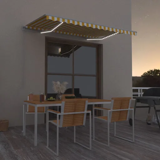 Toldo Retrátil Manual com LED 300x250 cm Amarelo e Branco