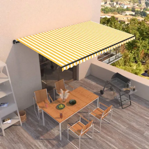 Toldo Retrátil Manual 500x350 cm Amarelo e Branco