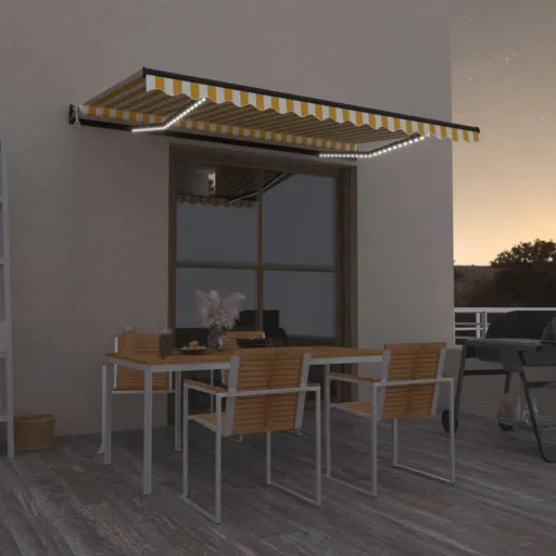 Toldo Automático LED e Sensor de Vento 450x350cm Amarelo/Branco