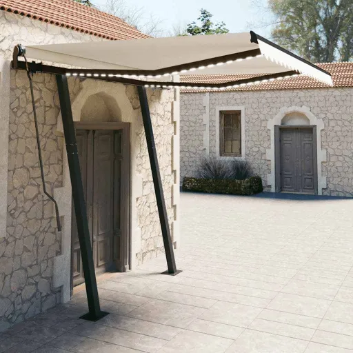 Toldo Retrátil Manual com LED 3x2,5 m Cor Creme
