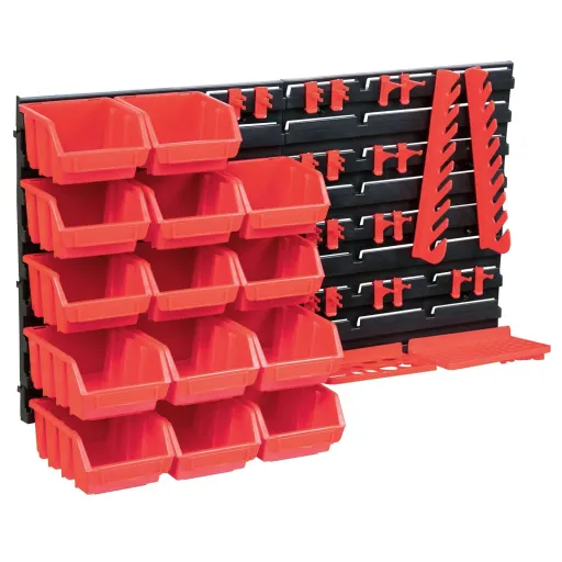 Kit Caixas Arrumação com Painéis Parede Vermelho e Preto (39 pcs)