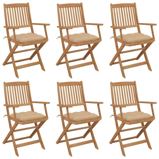 Cadeiras de Jardim Dobráveis c/ Almofadões   Acácia Maciça (6 pcs)