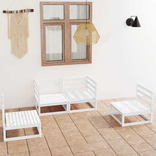 Conjunto Lounge de Jardim Pinho Maciço Branco (4 pcs)
