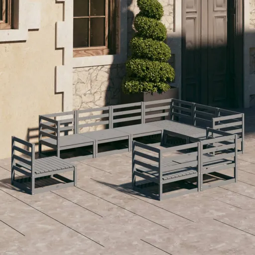 Conjunto Lounge de Jardim Pinho Sólido Cinzento (9 pcs)