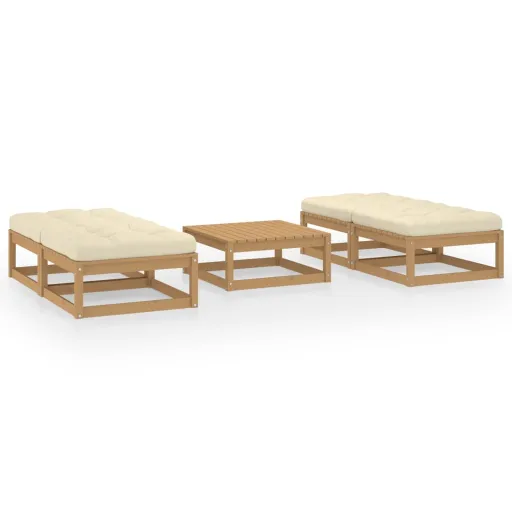 Conjunto Lounge de Jardim c/ Almofadões Pinho Maciço (5 pcs)