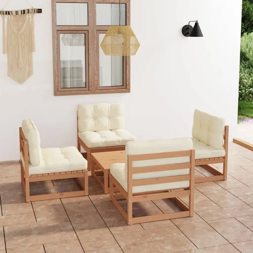 Conjunto Lounge de Jardim c/ Almofadões Pinho Maciço (5 pcs)
