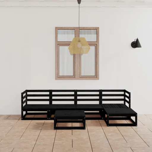 Conjunto Lounge de Jardim Pinho Maciço Preto (6 pcs)