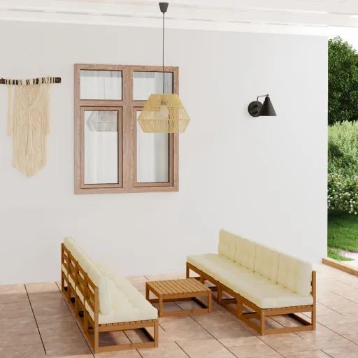 Conjunto Lounge de Jardim c/ Almofadões Pinho Maciço (9 pcs)