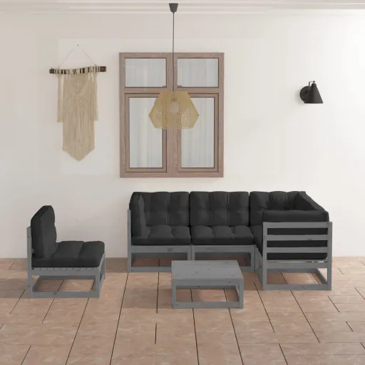 Conjunto Lounge de Jardim c/ Almofadões Pinho Maciço (6 pcs)