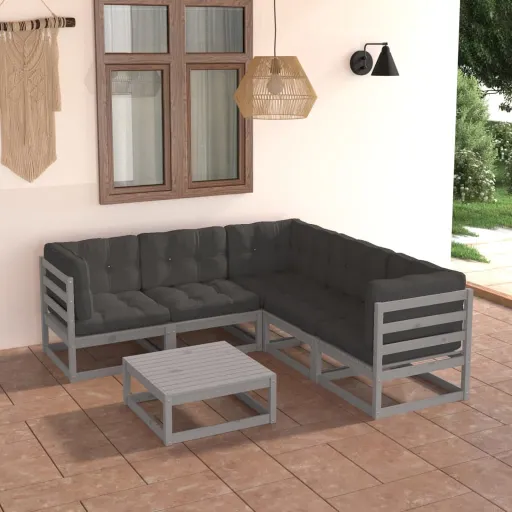 Conjunto Lounge de Jardim c/ Almofadões Pinho Maciço (6 pcs)
