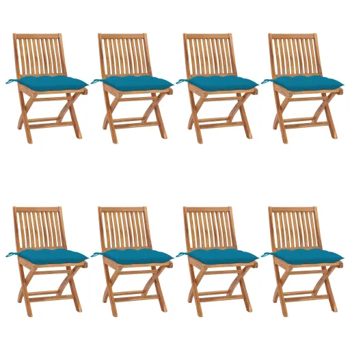 Cadeiras de Jardim Dobráveis c/ Almofadões   Teca Maciça (8 pcs)