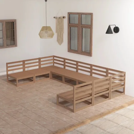 Conjunto Lounge de Jardim Pinho Maciço (9 pcs)