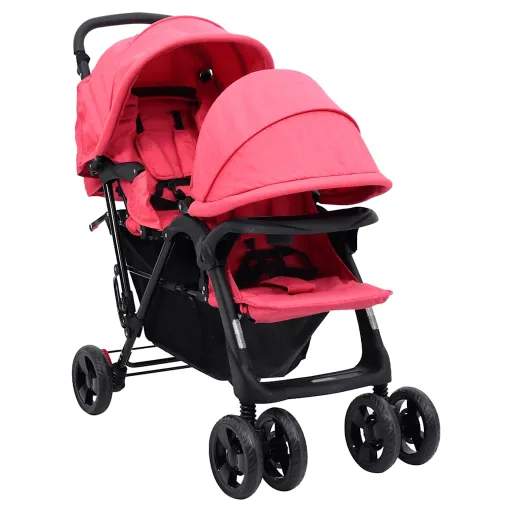 Carrinho de Bebé para Gémeos Aço Vermelho