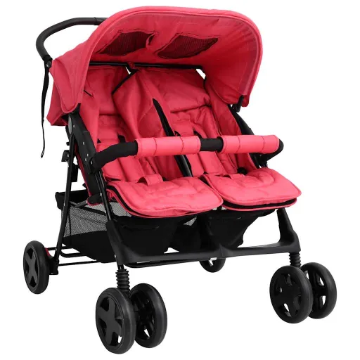 Carrinho de Bebés para Gémeos Aço Vermelho