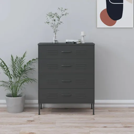 Cómoda/Aparador com Gavetas Aço 80x35x101,5 cm Antracite