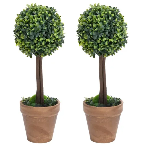 Plantas Bolas de Buxo Artificiais c/ Vasos   41 cm Verde (2 pcs)