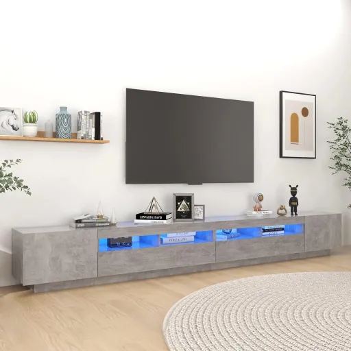 Móvel de TV com Luzes LED 300x35x40 cm Cinzento Cimento