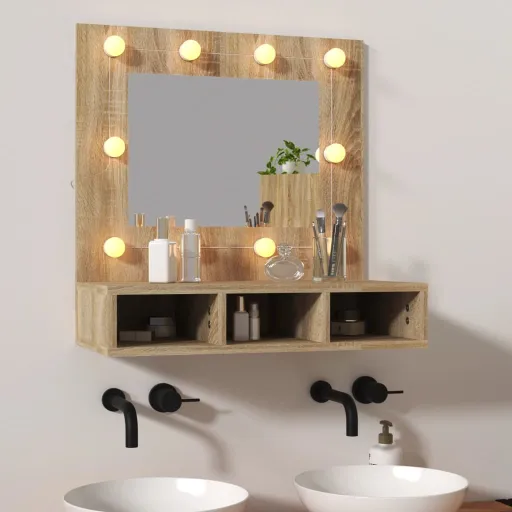 Armário Espelhado com LED 60x31,5x62 cm Carvalho Sonoma