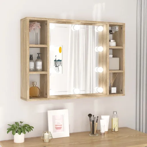 Armário Espelhado com LED 76x15x55 cm Carvalho Sonoma
