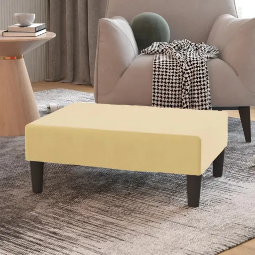 Apoio de Pés 78x56x32 Veludo Cor Creme
