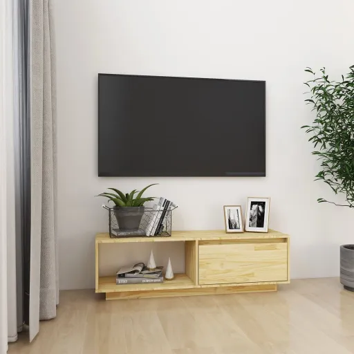 Móvel de TV 110x30x33,5 cm Madeira de Pinho Maciça