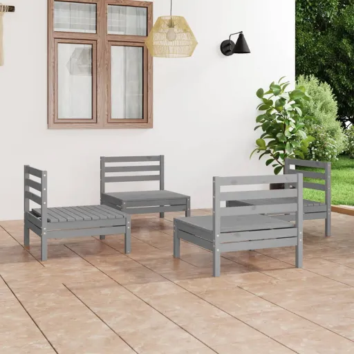 Conjunto Lounge de Jardim Pinho Maciço Cinzento (4 pcs)