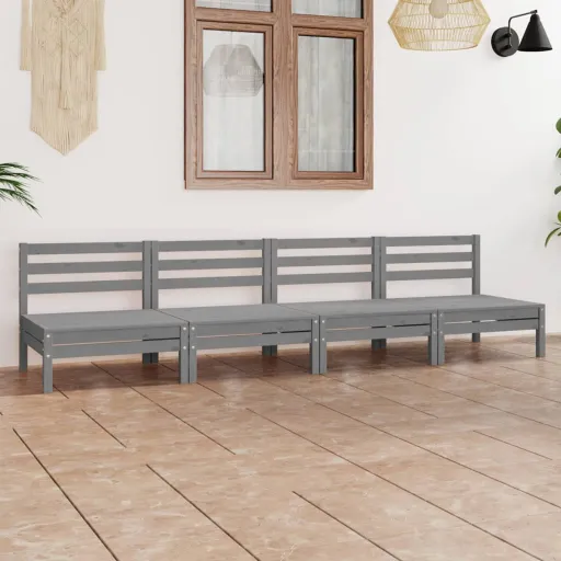 Conjunto Lounge de Jardim Pinho Maciço Cinzento (4 pcs)