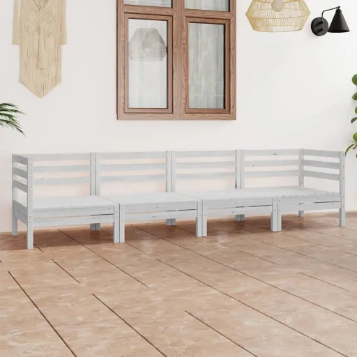 Conjunto Lounge de Jardim Pinho Maciço Branco (4 pcs)