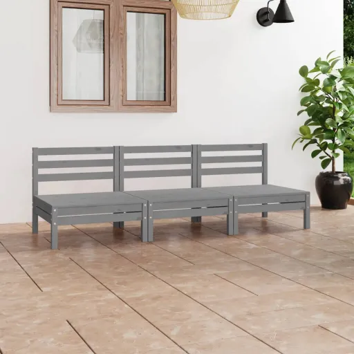 Conjunto Lounge de Jardim Pinho Maciço Cinzento (3 pcs)