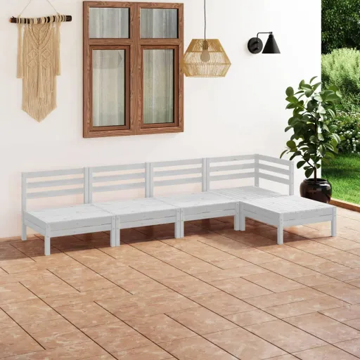 Conjunto Lounge de Jardim Pinho Maciço Branco (5 pcs)