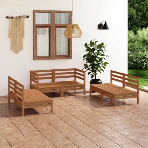 Conjunto Lounge de Jardim Pinho Maciço Castanho Mel (6 pcs)