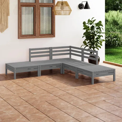 Conjunto Lounge de Jardim Pinho Maciço Cinzento (5 pcs)