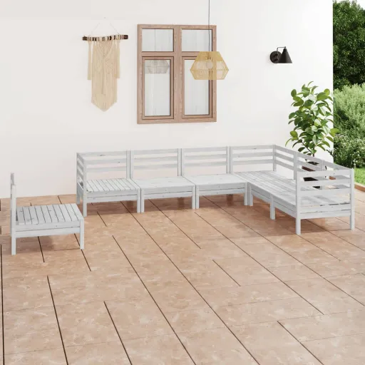 Conjunto Lounge de Jardim Pinho Maciço Branco (7 pcs)
