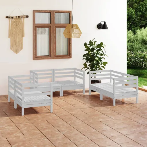 Conjunto Lounge de Jardim Pinho Maciço Branco (6 pcs)