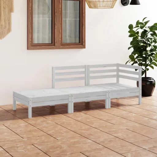 Conjunto Lounge de Jardim Pinho Maciço Branco (3 pcs)