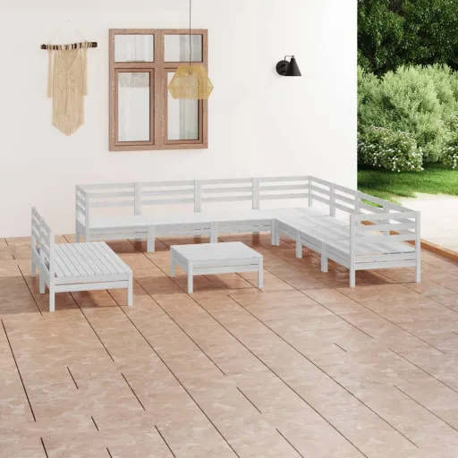 Conjunto Lounge de Jardim Pinho Maciço Branco (10 pcs)