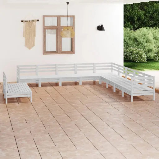 Conjunto Lounge de Jardim Pinho Maciço Branco (11 pcs)