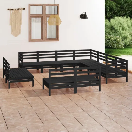 Conjunto Lounge de Jardim Pinho Maciço Preto (11 pcs)