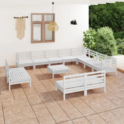 Conjunto Lounge de Jardim Pinho Maciço Branco (13 pcs)