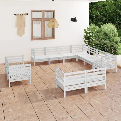 Conjunto Lounge de Jardim Pinho Maciço Branco (11 pcs)