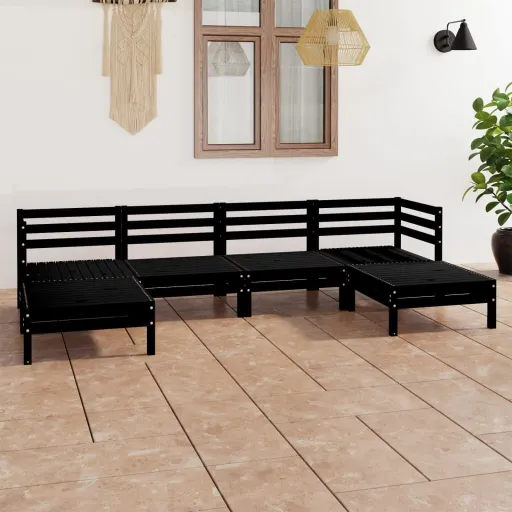 Conjunto Lounge de Jardim Pinho Maciço Preto (6 pcs)