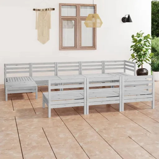 Conjunto Lounge de Jardim Pinho Maciço Branco (10 pcs)