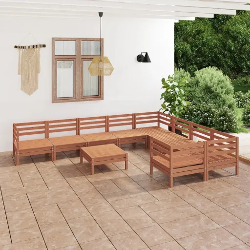 Conjunto Lounge de Jardim Pinho Maciço Castanho Mel (10 pcs)
