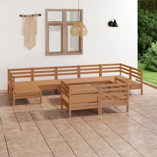 Conjunto Lounge de Jardim Pinho Maciço Castanho Mel (10 pcs)